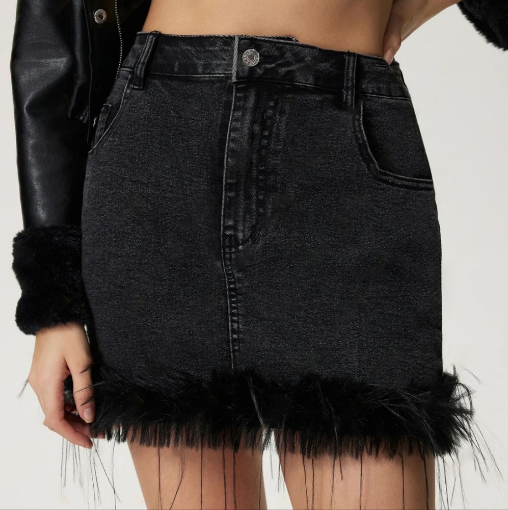 Flirty Plush Hem Mini Jean Skirt